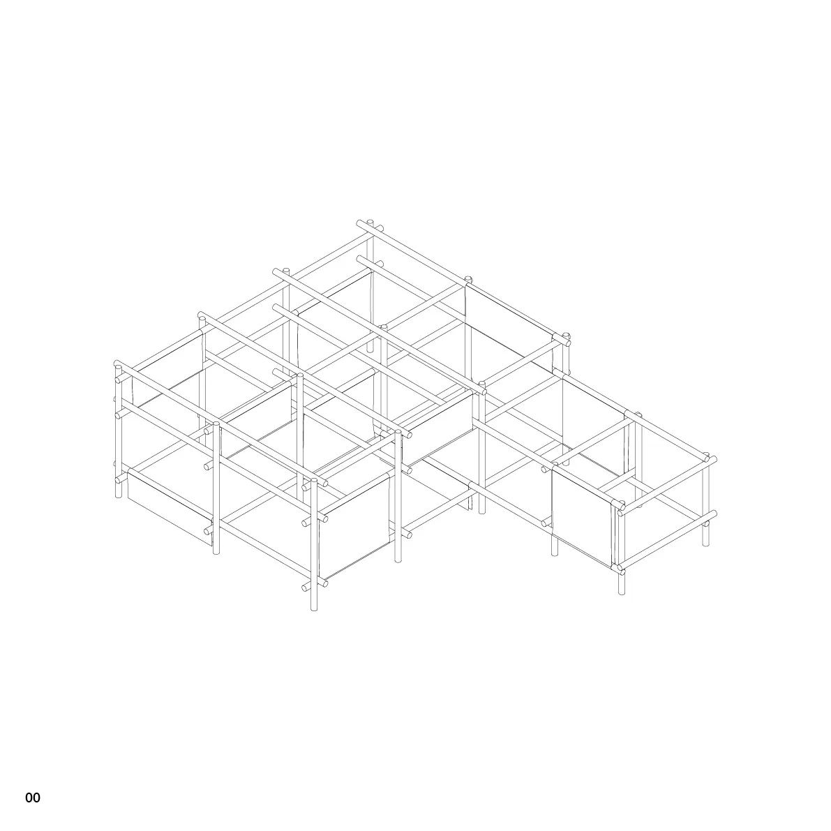 Terras 01 Templo Intempérico – structure scénographique en bambou et fil de fer